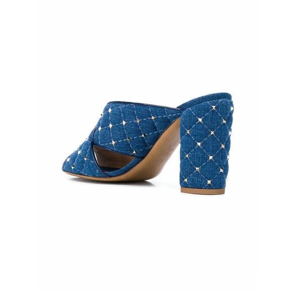 Valentino Rockstud Spike Denim Blue Mule Stud Backless Sandal Open Heel Pump 37 - Picture 8 of 12
